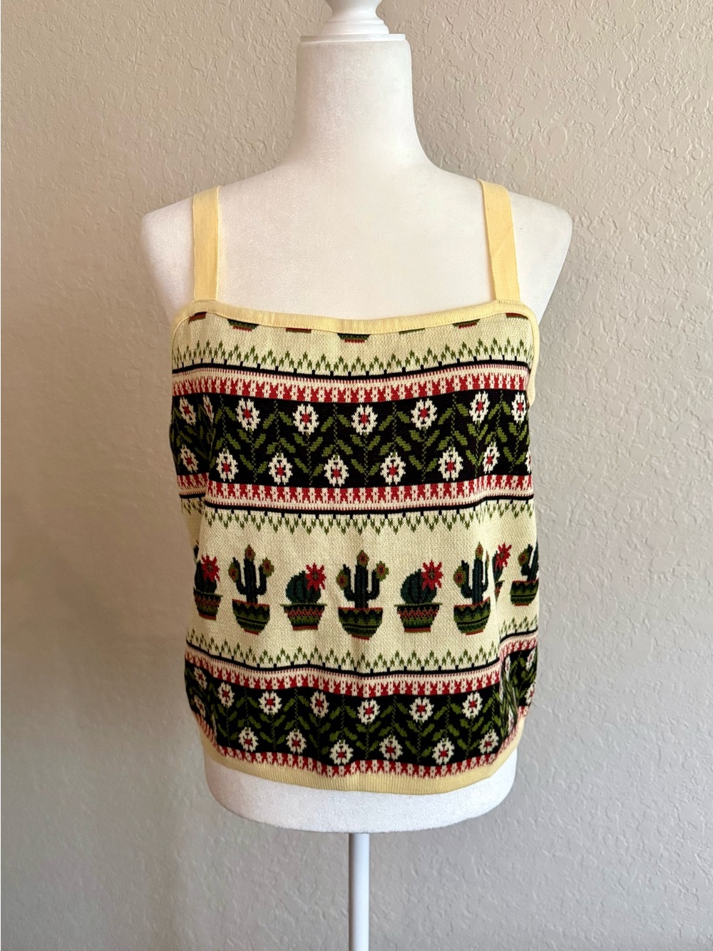 Pilcro Anthropologie Cactus Fair Isle Knit Cropped Tank Top Size XL NWT $68 - Picture 2 of 11